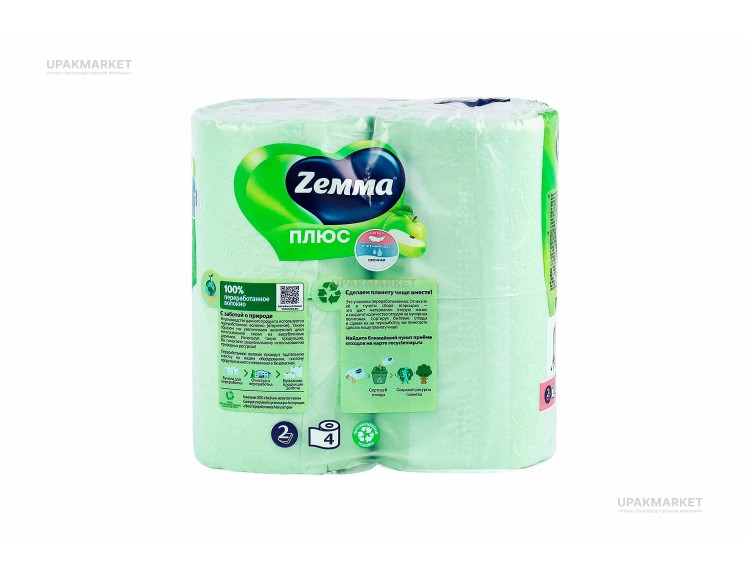 Туалетная бумага ZEMMA Плюс 2слоя Яблоко 4 шт — UPAKMARKET