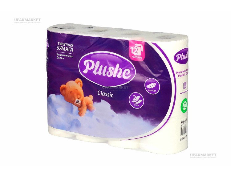 Туалетная бумага PLUSHE Classic/Классическая 2х сл. 18м (12 рулонов в упаковке) — UPAKMARKET