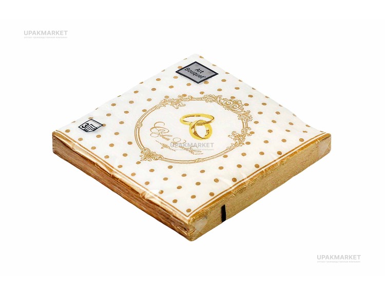 Салфетки 33х33 3 слоя Art Bouquet Барокко золотые обручальные кольца 16 шт — UPAKMARKET