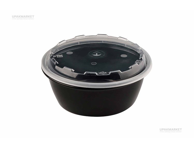 Контейнер 0,95л 173х64 с крышкой круглый черный ПП ВЗЛП — UPAKMARKET