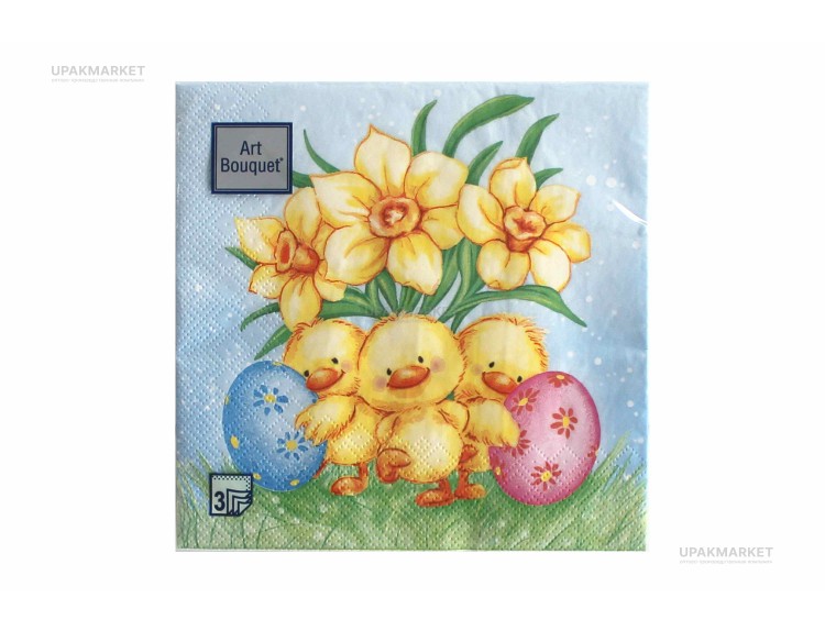Салфетки 33х33 трехслойные Art Bouquet Пасхальные утята 20 шт — UPAKMARKET