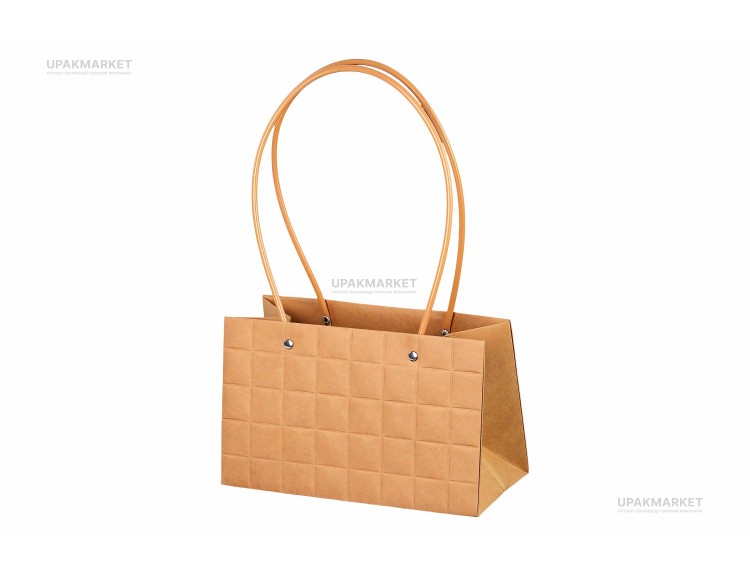 Коробка-Сумочка для цветов 22х14х11 Крафт (1/10шт) M511 — UPAKMARKET