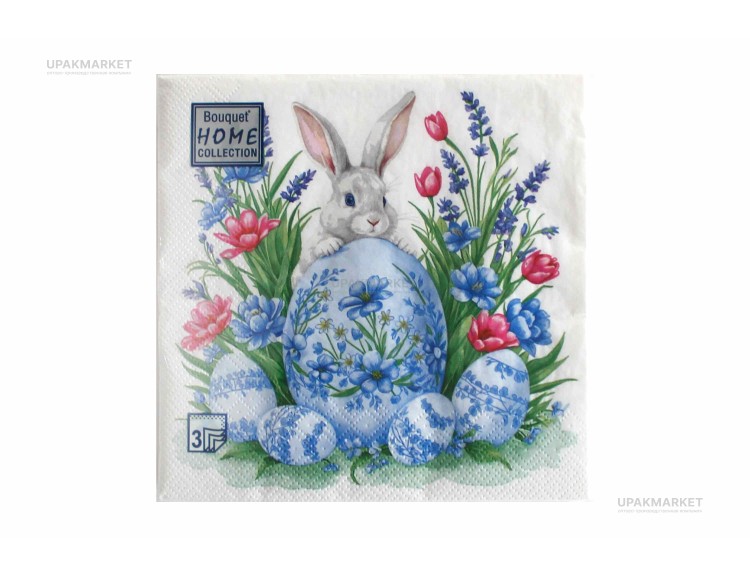 Салфетки 33х33 трехслойные Art Bouquet Кролик с пасхальным яйцом 20 шт — UPAKMARKET