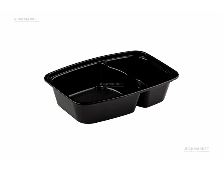 Контейнер 0,83л 211х146х51 2х секц. с крышкой черный ПП ВЗЛП — UPAKMARKET