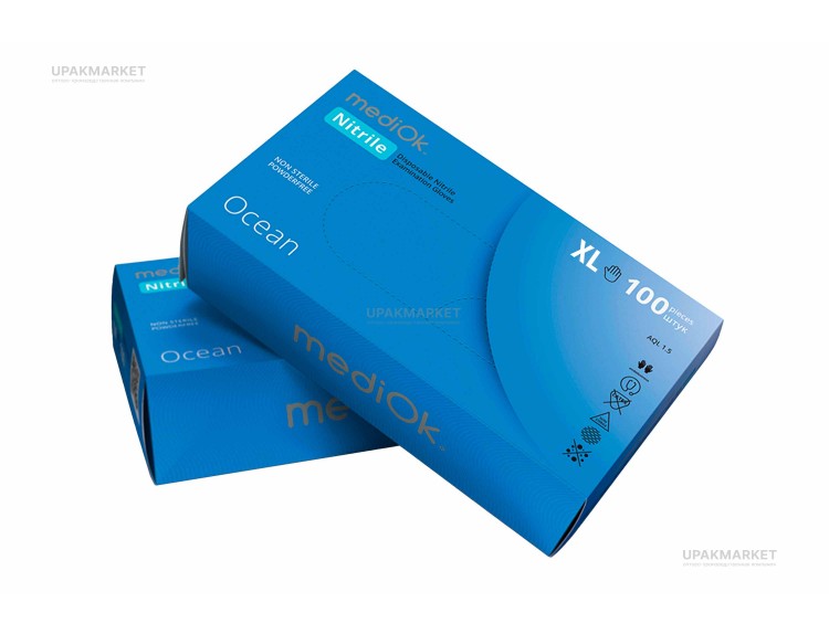 Перчатки нитриловые неопудр.смотр. MEDIOK XL /10х100шт/ (10) голубые 3,5гр (OCEAN) — UPAKMARKET