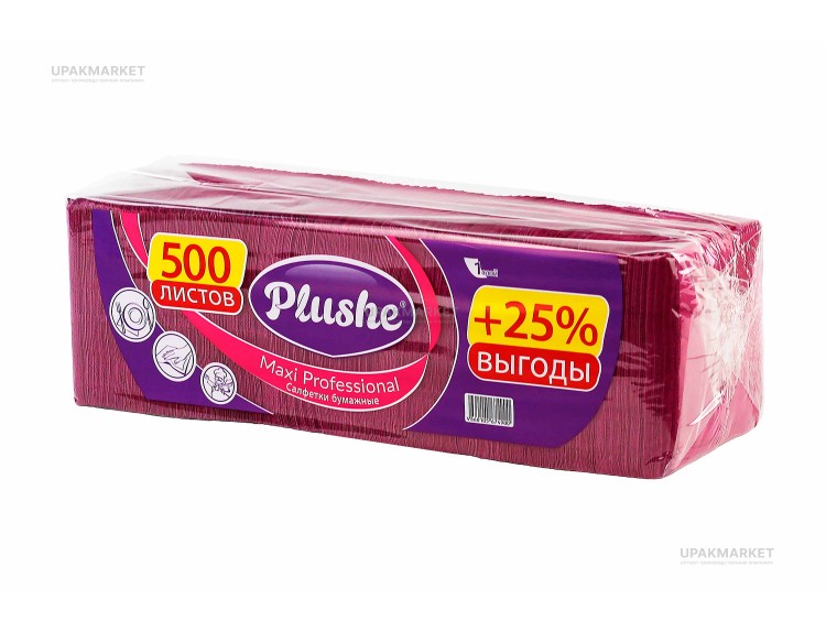 Салфетки 24х24см 1 слой 500 листов Интенсив бордовые PLUSHE — UPAKMARKET