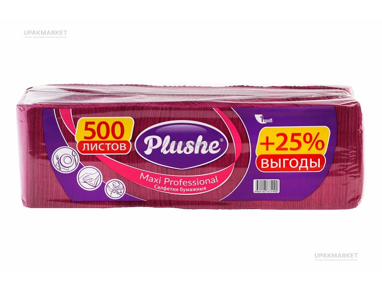 Салфетки 24х24см 1 слой 500 листов Интенсив бордовые PLUSHE — UPAKMARKET
