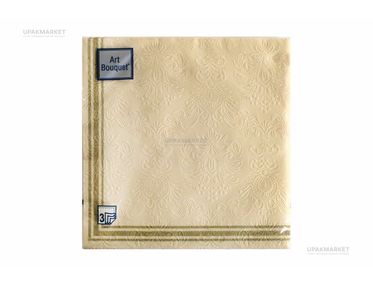 Салфетки 33х33 трехслойные Art Bouquet Барокко рамка золотая шампань 16 шт — UPAKMARKET