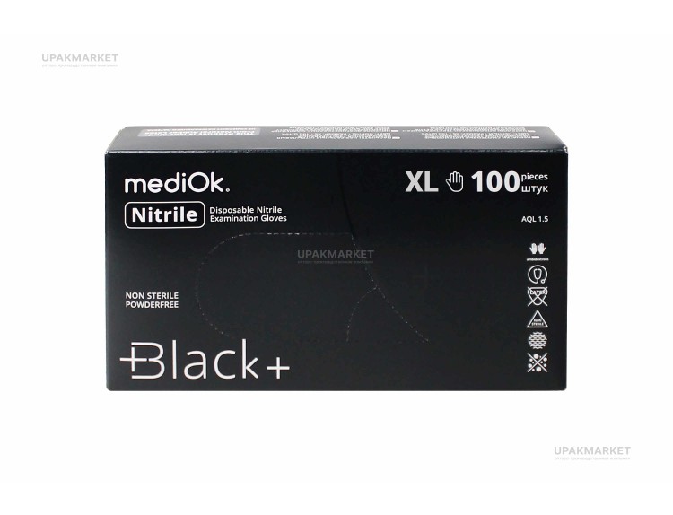Перчатки нитриловые неопудренные смотровые XL черные 3,5гр (BLACK ) MEDIOK /10х100шт/ — UPAKMARKET