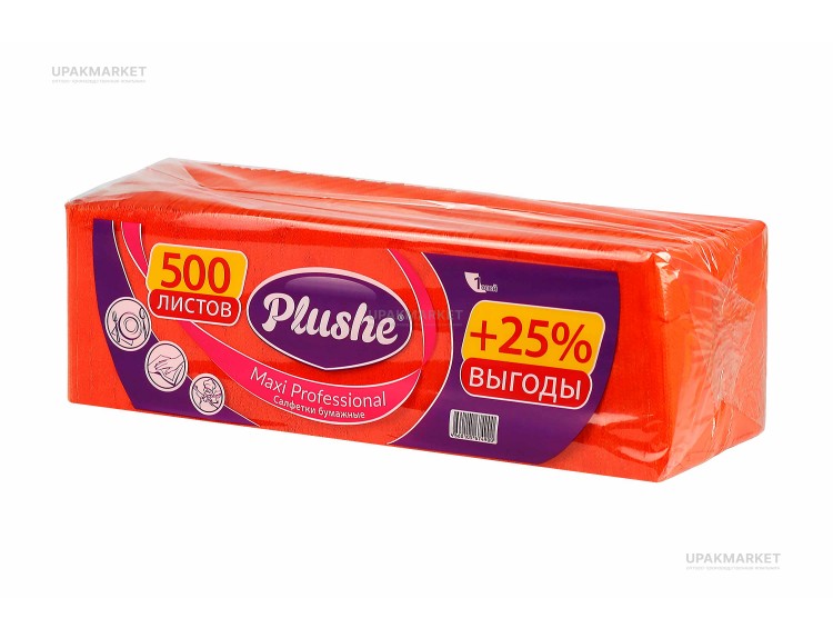 Салфетки 24х24 1 слойные 500 листов Интенсив оранжевые PLUSHE — UPAKMARKET