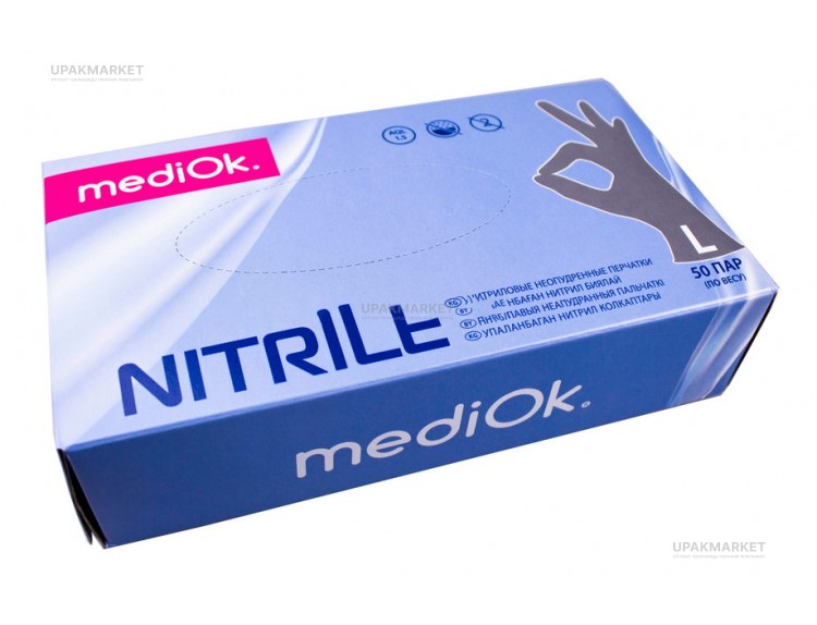 Перчатки нитриловые неопудр.смотр. MEDIOK L /10х100шт/ (10) серые — UPAKMARKET