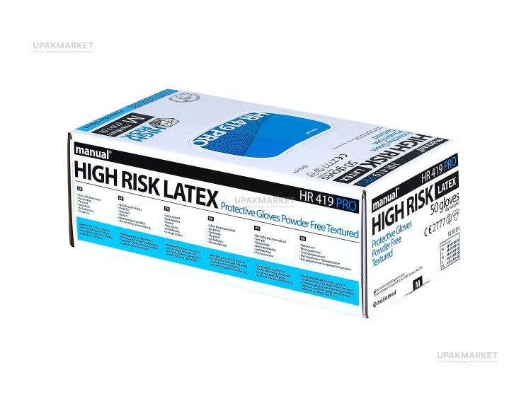 Перчатки латексные HIGH RISK МANUAL HR419 PRO защитные универсальные нестерильные голубые M /10уп х 50шт/ — UPAKMARKET