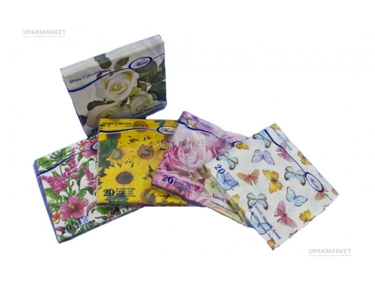 Салфетки 33х33 3-х слойные "Цветные" Микс, 20 штук, МАРИО — UPAKMARKET