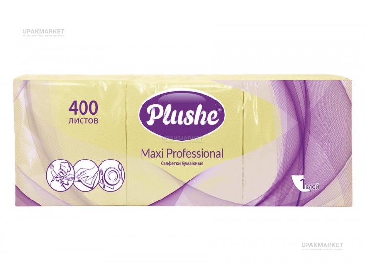 Салфетки 24х24 1-слойные PLUSHE 400 листов Пастель желтые — UPAKMARKET