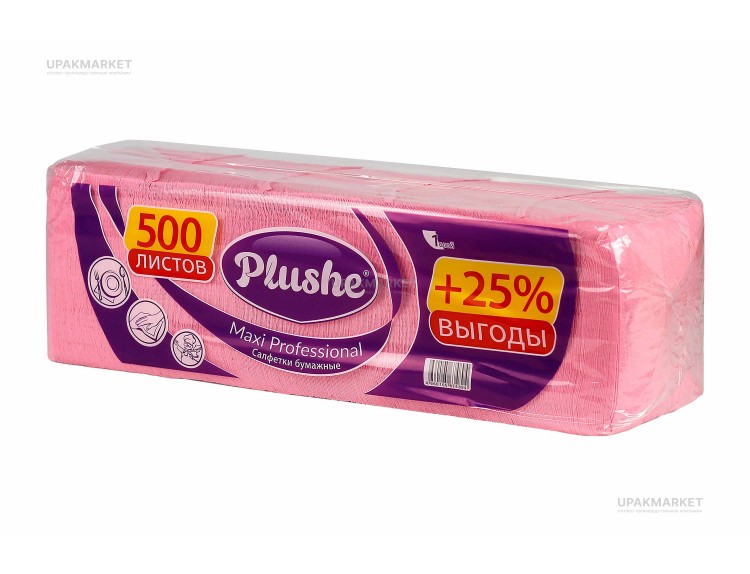 Салфетки 24х24 1-слойные, 500 листов Пастель розовые PLUSHE — UPAKMARKET