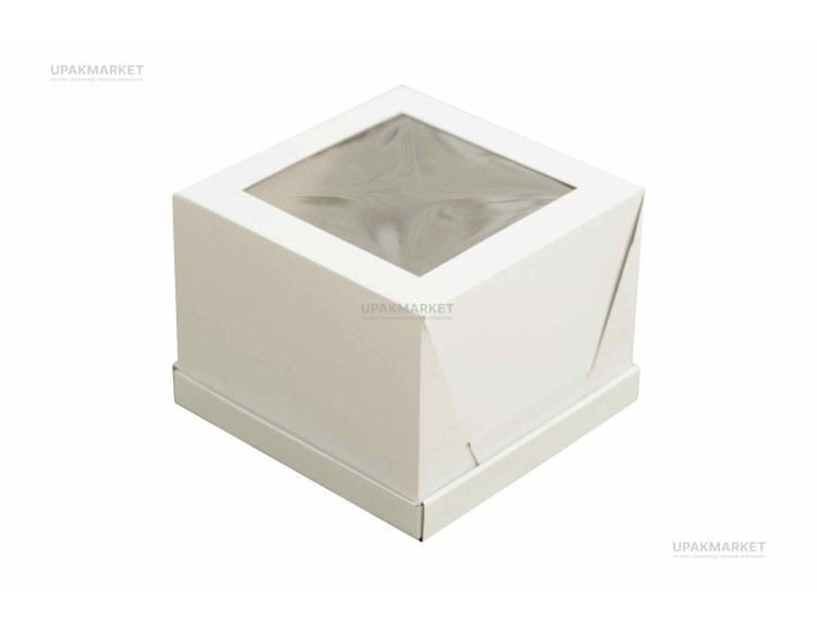 Короб картонный для тортов с окном  260х260х210 CUBE BOX белый — UPAKMARKET
