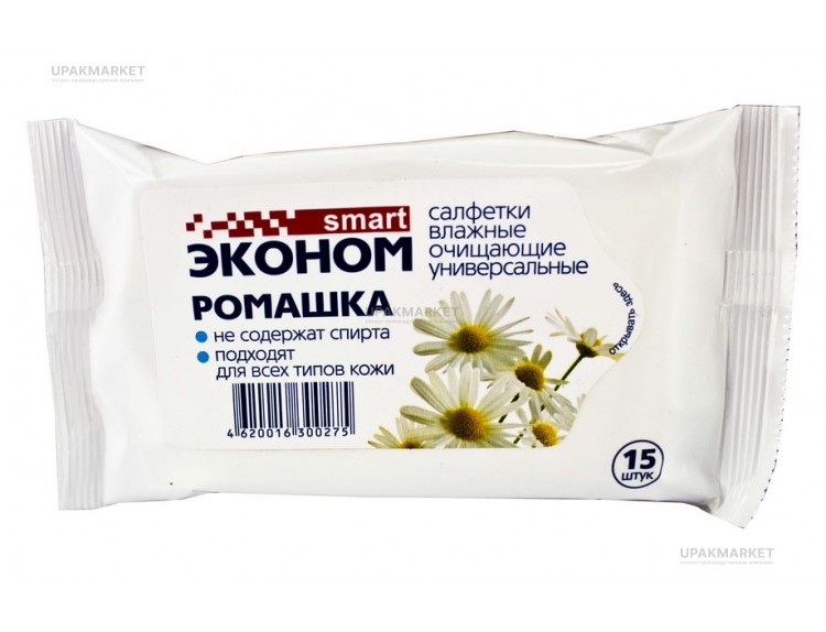 Салфетки влажные 15шт универсальные Ромашка Эконом Smart — UPAKMARKET