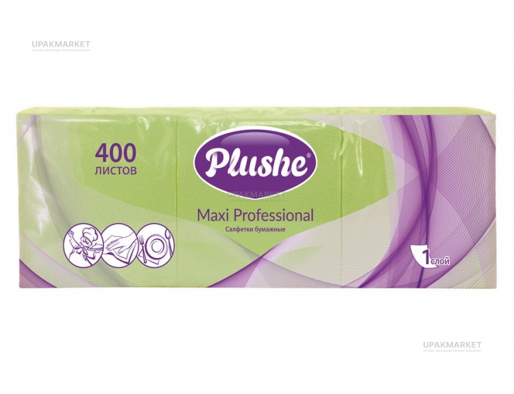 Салфетки 24х24 1-слойные PLUSHE 400 листов Пастель Салатовые — UPAKMARKET
