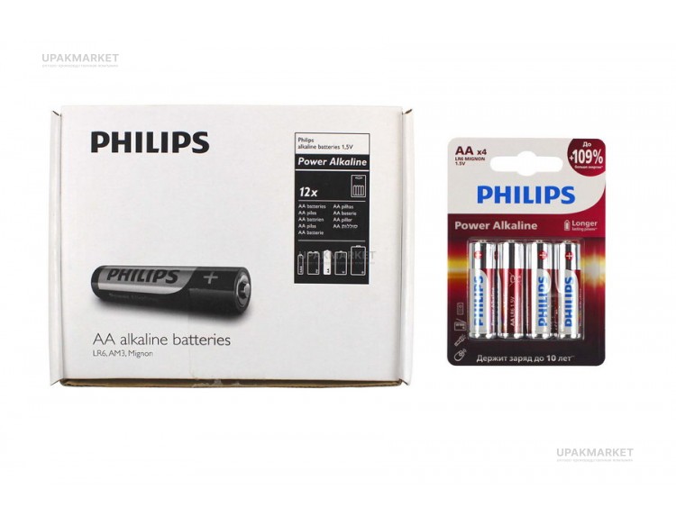 Батарейка АА/LR6 пальчиковая BL4 PHILIPS — UPAKMARKET