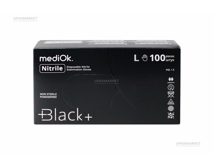 Перчатки нитриловые неопудренные смотровые L черные 3,5гр (BLACK ) MEDIOK /10х100шт/ — UPAKMARKET