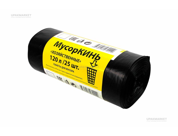 Пакет для мусора 2х сл. 120л ПВД Хозяйственные (25шт в рулоне) 40 мкм 68х105 МусорКИНЬ — UPAKMARKET