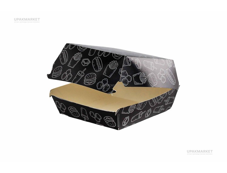 Картонный короб под гамбургер L 120х120х70 МЕГА Black — UPAKMARKET