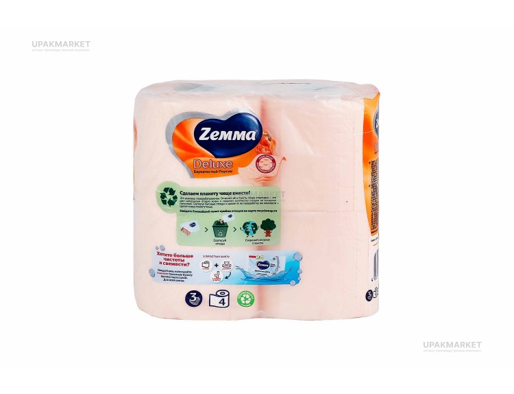 Туалетная бумага ZEMMA Deluxe 3слоя Бархатистый персик 4шт — UPAKMARKET