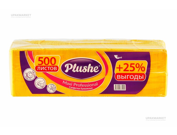 Салфетки 24х24см 1 слой 500 листов Интенсив желтые PLUSHE — UPAKMARKET