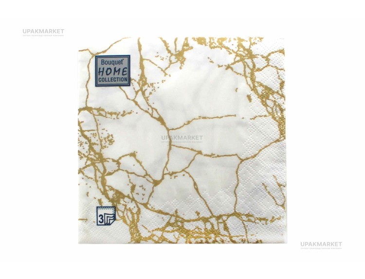 Салфетки 33х33 трехслойные Art Bouquet Мрамор золотой на белом 20 шт — UPAKMARKET