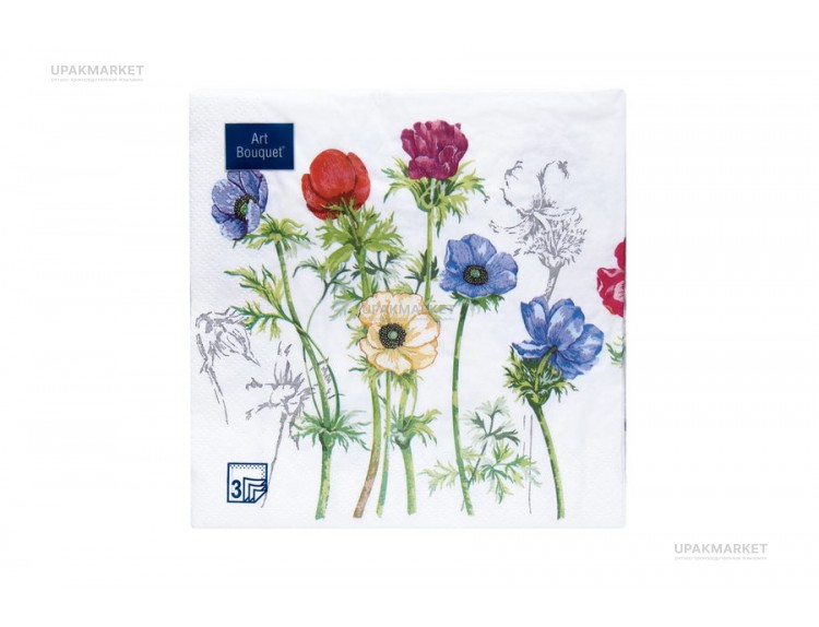 Салфетки 33х33 3х сл. "Анемоны" 20шт Art Bouquet — UPAKMARKET