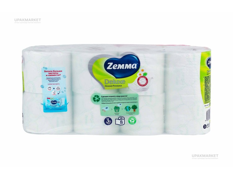Туалетная бумага ZEMMA Deluxe 3слоя Нежная ромашка 8шт — UPAKMARKET