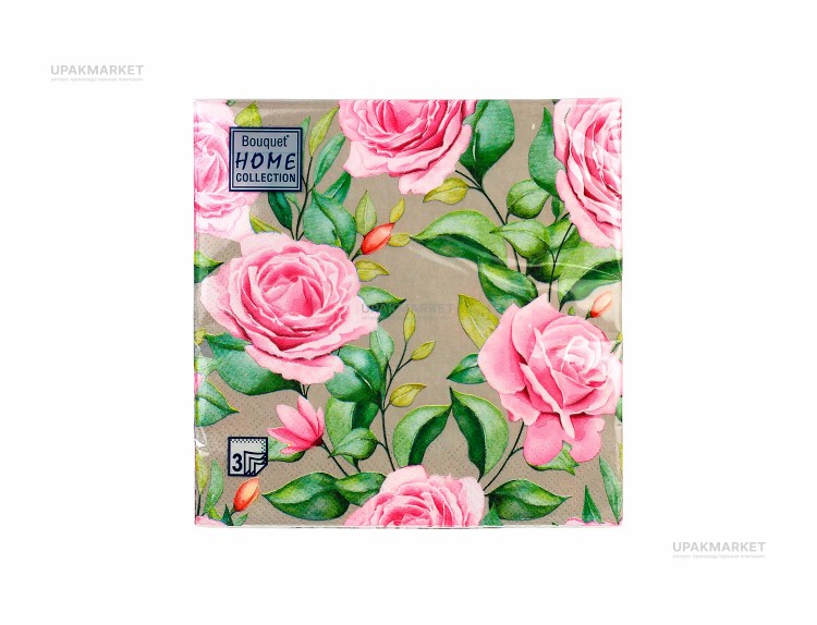 Салфетки 33х33 трехслойные Art Bouquet Очаровательные розы  20 шт — UPAKMARKET