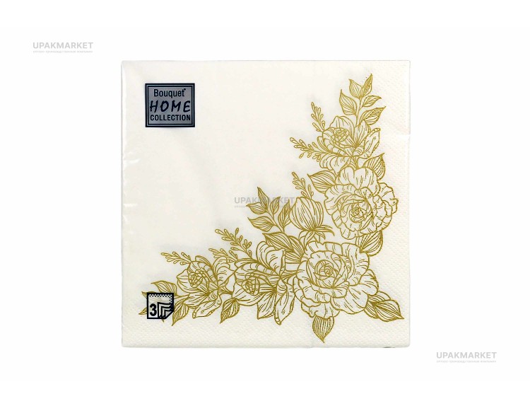 Салфетки 33х33 3 слоя "Золотые розы" 20шт Art Bouquet — UPAKMARKET
