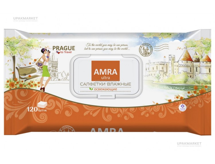 Салфетки влажные 120шт с крышкой тревел Прага Бумфа АМРА — UPAKMARKET