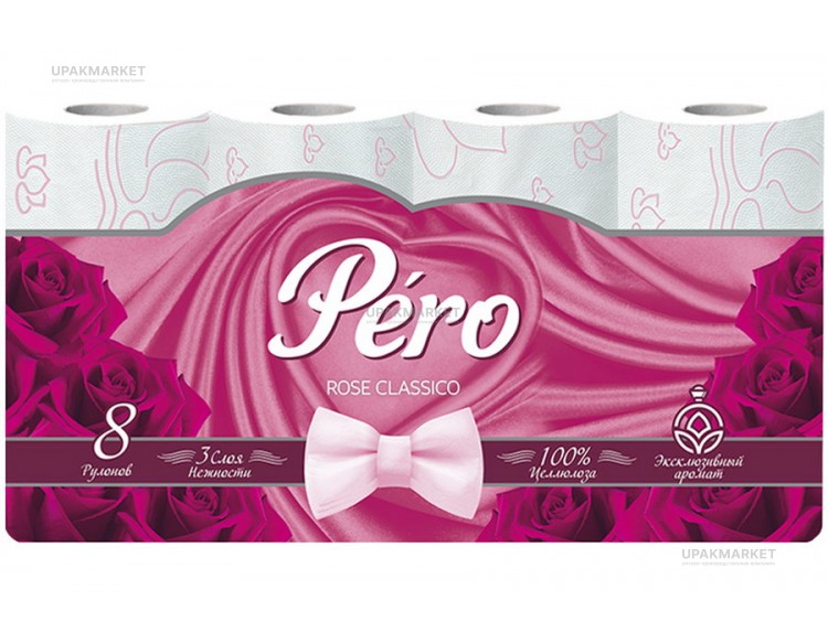 Туалетная бумага PERO ROSE 3х сл. 16,3м (8 рулона в упаковке) — UPAKMARKET