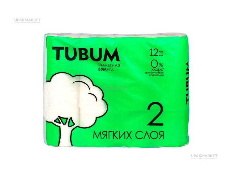 Туалетная бумага TUBUM белая двухслойная 15,2 м (12рул) (8уп) SOFFIONE — UPAKMARKET