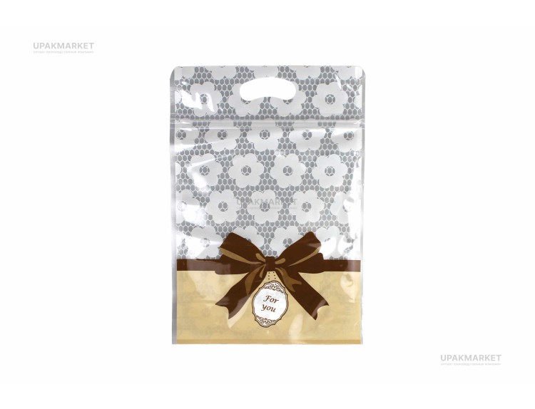 Пакет зиплок 16х23 "For you" Коричневый бант /4упх50шт/ (200шт) — UPAKMARKET