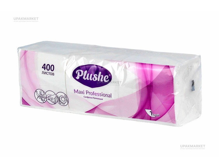 Салфетки 24х24 1слой PLUSHE 400 листов Белые classic — UPAKMARKET