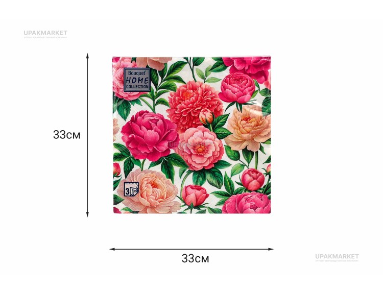 Салфетки 33х33 трехслойные "Любимые пионы" 20шт Art Bouquet — UPAKMARKET