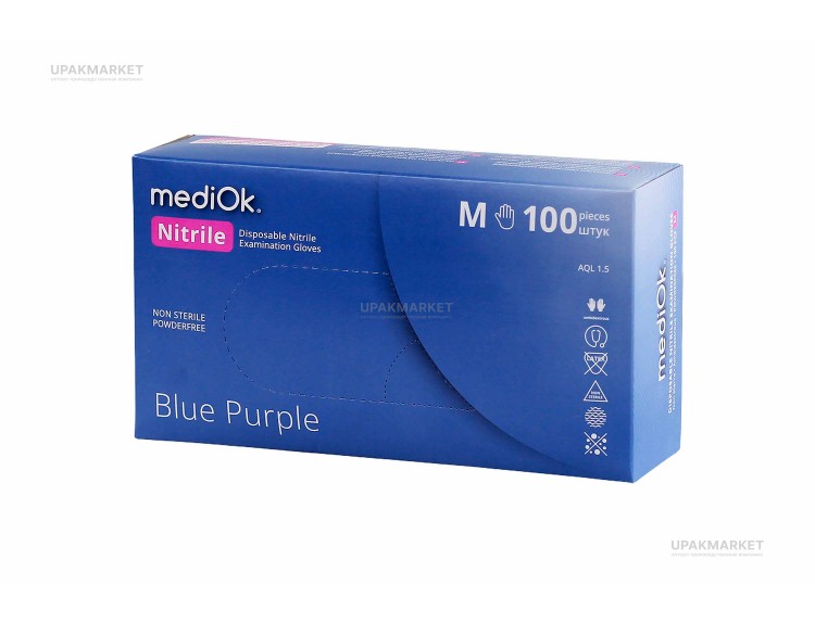 Перчатки нитриловые неопудренные смотровые M сиреневые 3,5 гр Blue Purple MEDIOK /10х100шт/ — UPAKMARKET