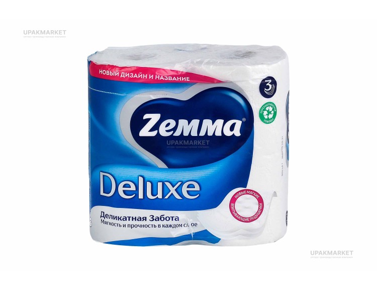 Туалетная бумага ZEMMA Deluxe 3слоя Деликатная забота 4шт — UPAKMARKET