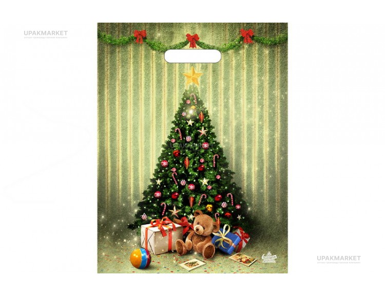 _Пакет НГ Тико 31х40 "Мишутка с подарками" . — UPAKMARKET