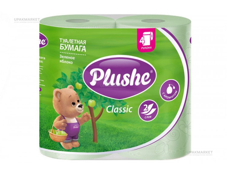 Туалетная бумага PLUSHE Classic 2х сл. 18м Зеленое яблоко пастель (4 рулона в упаковке) — UPAKMARKET