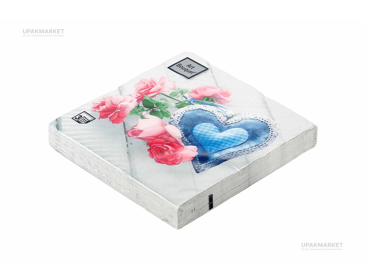 Салфетки 33х33 3 слоя "Сердечко с розами" 20шт Art Bouquet — UPAKMARKET