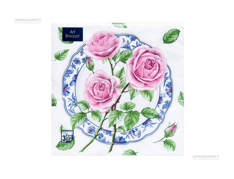 Салфетки 33х33 3 - слойн. Art Bouquet 20 шт Декор с розами — UPAKMARKET
