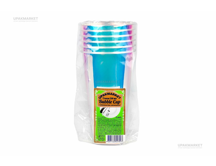 Стакан 500мл Bubble Cup с квадратным дном перламутр 6шт. (48шт/кор) Миксы — UPAKMARKET
