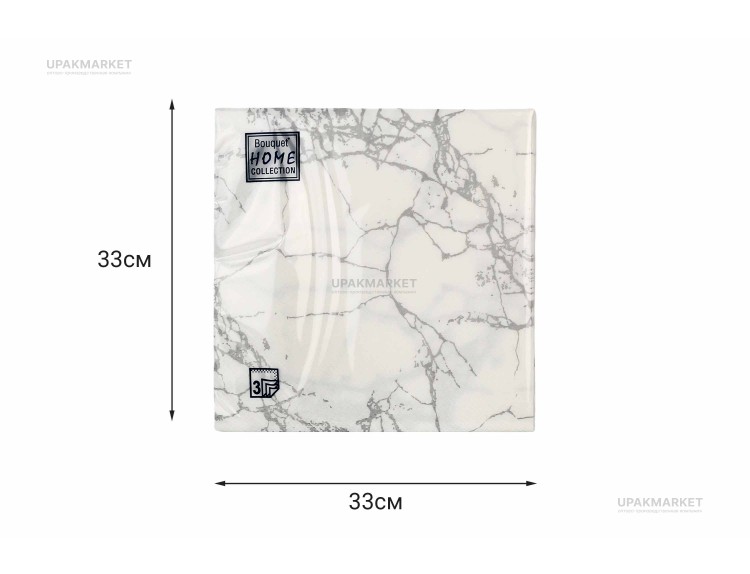 Салфетки 33х33 трехслойные Art Bouquet Мрамор серебро на белом 20 шт — UPAKMARKET