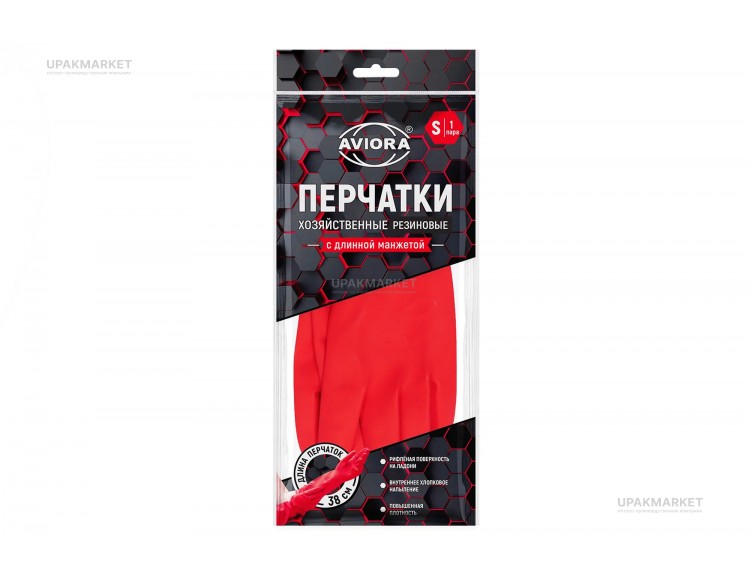 Перчатки резиновые хозяйственные с удлиненной манжетой S красные ЧЗ — UPAKMARKET