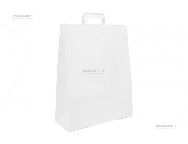 Пакет крафт с плоской ручкой б/п 350х150x450 белый 80гр Тек-Пак — UPAKMARKET