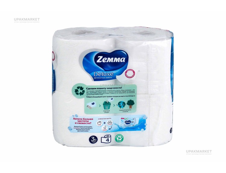 Туалетная бумага ZEMMA Deluxe 3слоя Деликатная забота 4шт — UPAKMARKET